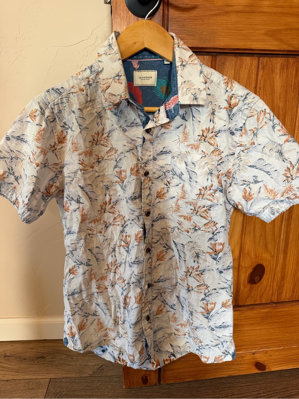 7 Diamonds "Shifting Sands" Botanical Print Shirt - Short Sleeve - Size Small